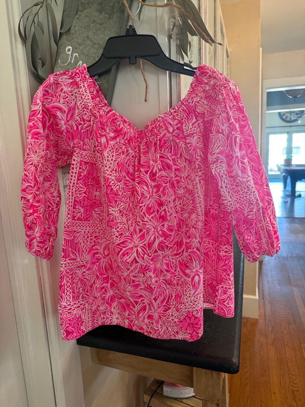 Women’s Pink Floral Off-Shoulder Peasant Top
